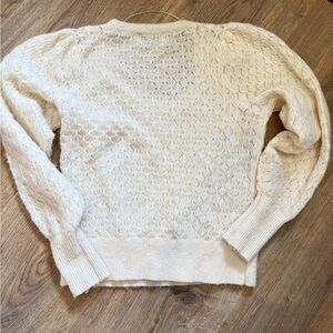 Cream Textured Sweater with puff sleeve
